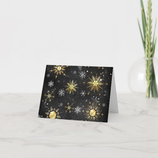 Xmas Golden Snowflakes op zwarte achtergrond Bedankkaart (Voorkant)