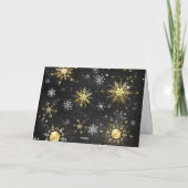 Xmas Golden Snowflakes op zwarte achtergrond Bedankkaart (Achterkant)