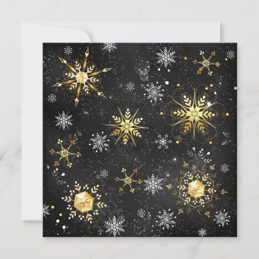 Xmas Golden Snowflakes op zwarte achtergrond Bedankkaart (Voorkant)