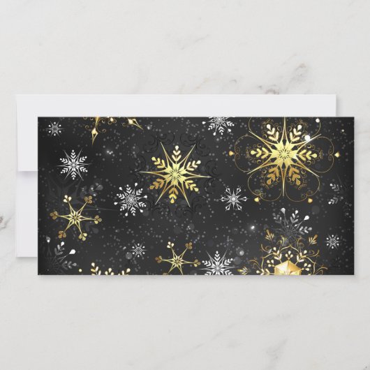 Xmas Golden Snowflakes op zwarte achtergrond Bedankkaart (Voorkant)