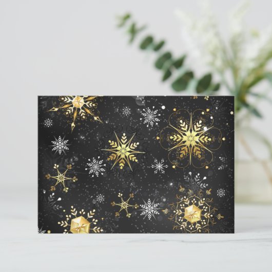 Xmas Golden Snowflakes op zwarte achtergrond Bedankkaart (Staand voorkant)