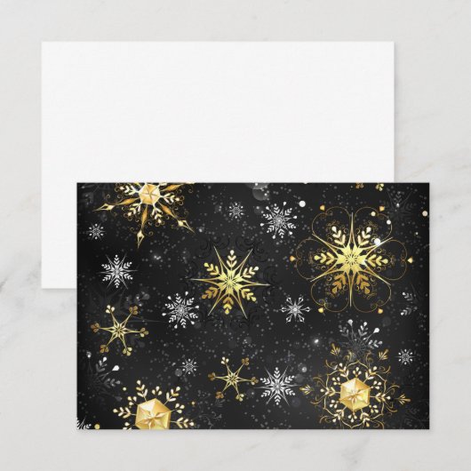 Xmas Golden Snowflakes op zwarte achtergrond Bedankkaart (Voorkant / Achterkant)