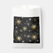 Xmas Golden Snowflakes op zwarte achtergrond Bedankzakje (Voorkant)