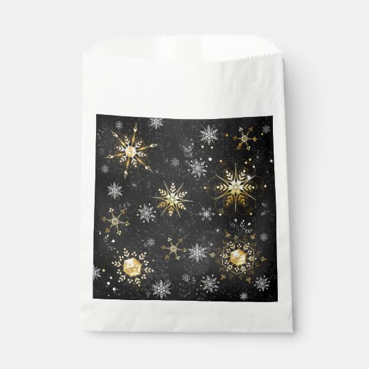 Xmas Golden Snowflakes op zwarte achtergrond Bedankzakje (Voorkant)