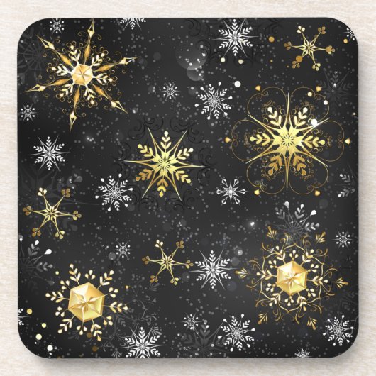 Xmas Golden Snowflakes op zwarte achtergrond Bier Onderzetter (Voorkant)
