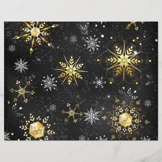 Xmas Golden Snowflakes op zwarte achtergrond Briefhoofd (Voorkant)