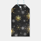 Xmas Golden Snowflakes op zwarte achtergrond Cadeaulabel (Achterkant)