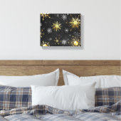 Xmas Golden Snowflakes op zwarte achtergrond Canvas Afdruk (Insitu (Slaapkamer))