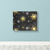 Xmas Golden Snowflakes op zwarte achtergrond Canvas Afdruk (Insitu (Houten vloer))
