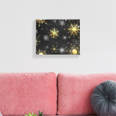 Xmas Golden Snowflakes op zwarte achtergrond Canvas Afdruk (Insitu (Woonkamer))