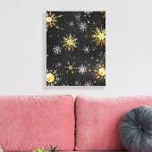 Xmas Golden Snowflakes op zwarte achtergrond Canvas Afdruk (Insitu (Woonkamer))