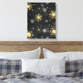 Xmas Golden Snowflakes op zwarte achtergrond Canvas Afdruk (Insitu (Slaapkamer))