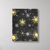 Xmas Golden Snowflakes op zwarte achtergrond Canvas Afdruk (Voorkant)