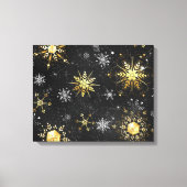Xmas Golden Snowflakes op zwarte achtergrond Canvas Afdruk (Voorkant)