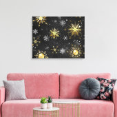 Xmas Golden Snowflakes op zwarte achtergrond Canvas Afdruk (Insitu (Woonkamer))