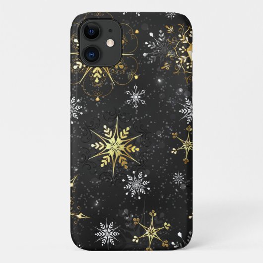 Xmas Golden Snowflakes op zwarte achtergrond Case-Mate iPhone Case (Achterkant)