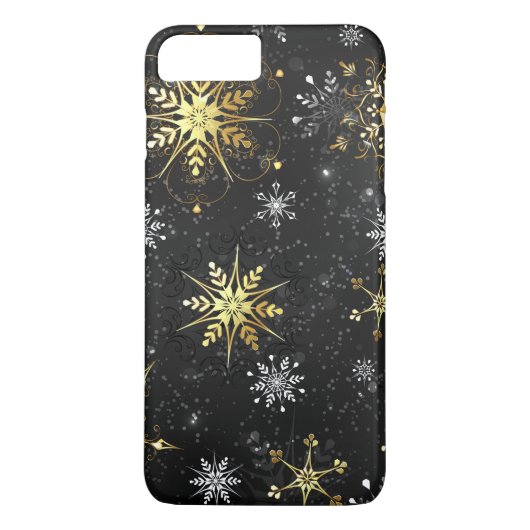 Xmas Golden Snowflakes op zwarte achtergrond Case-Mate iPhone Case (Achterkant)