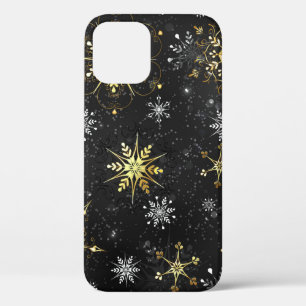 Xmas Golden Snowflakes op zwarte achtergrond Case-Mate iPhone Case
