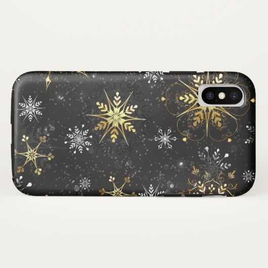 Xmas Golden Snowflakes op zwarte achtergrond Case-Mate iPhone Case (Achterkant (horizontaal))