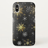 Xmas Golden Snowflakes op zwarte achtergrond Case-Mate iPhone Case (Achterkant)