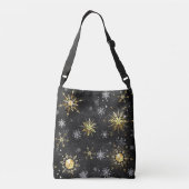 Xmas Golden Snowflakes op zwarte achtergrond Crossbody Tas (Achterkant)