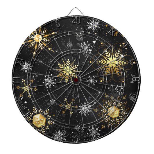 Xmas Golden Snowflakes op zwarte achtergrond Dartbord (Voorkant)