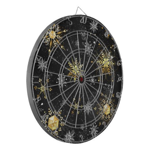 Xmas Golden Snowflakes op zwarte achtergrond Dartbord (Voorkant Links)