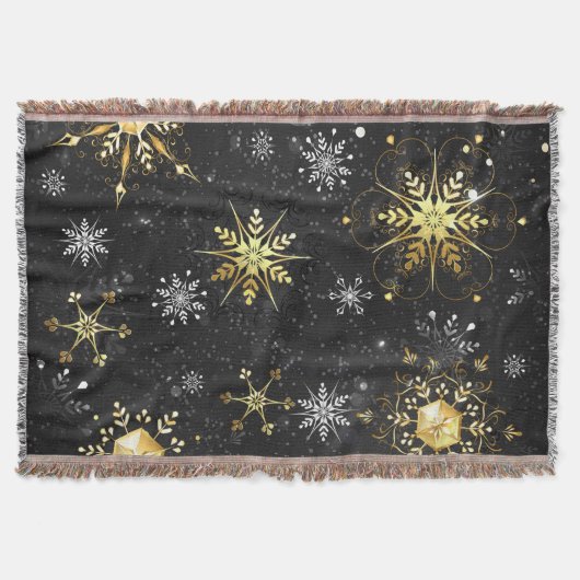 Xmas Golden Snowflakes op zwarte achtergrond Deken (Voorkant)