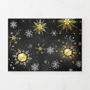 Xmas Golden Snowflakes op zwarte achtergrond Drieluik Aankondiging