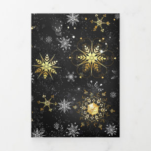 Xmas Golden Snowflakes op zwarte achtergrond Drieluik Kaart