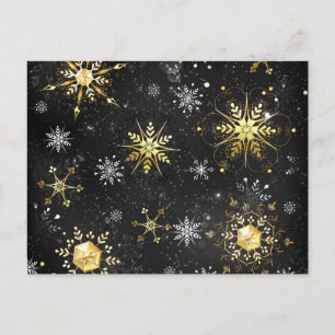 Xmas Golden Snowflakes op zwarte achtergrond Feestdagenkaart