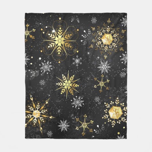 Xmas Golden Snowflakes op zwarte achtergrond Fleece Deken (Voorkant)