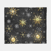Xmas Golden Snowflakes op zwarte achtergrond Fleece Deken (Voorkant (Horizontaal))