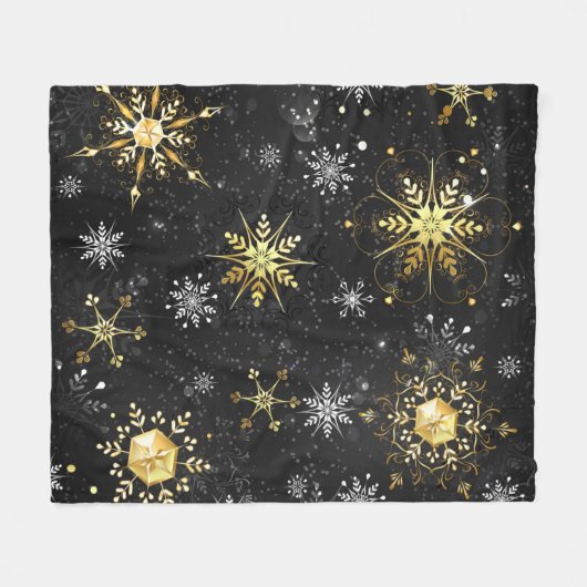 Xmas Golden Snowflakes op zwarte achtergrond Fleece Deken (Voorkant (Horizontaal))