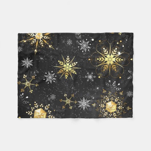 Xmas Golden Snowflakes op zwarte achtergrond Fleece Deken (Voorkant (Horizontaal))