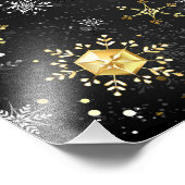 Xmas Golden Snowflakes op zwarte achtergrond Foto Afdruk (Hoek)