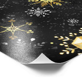 Xmas Golden Snowflakes op zwarte achtergrond Foto Afdruk (Hoek)