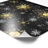 Xmas Golden Snowflakes op zwarte achtergrond Foto Afdruk (Hoek)