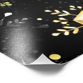 Xmas Golden Snowflakes op zwarte achtergrond Foto Afdruk (Hoek)