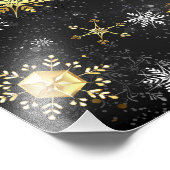 Xmas Golden Snowflakes op zwarte achtergrond Foto Afdruk (Hoek)