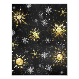 Xmas Golden Snowflakes op zwarte achtergrond Foto Afdruk