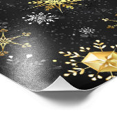 Xmas Golden Snowflakes op zwarte achtergrond Foto Afdruk (Hoek)