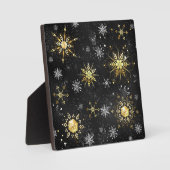 Xmas Golden Snowflakes op zwarte achtergrond Fotoplaat (Voorkant)