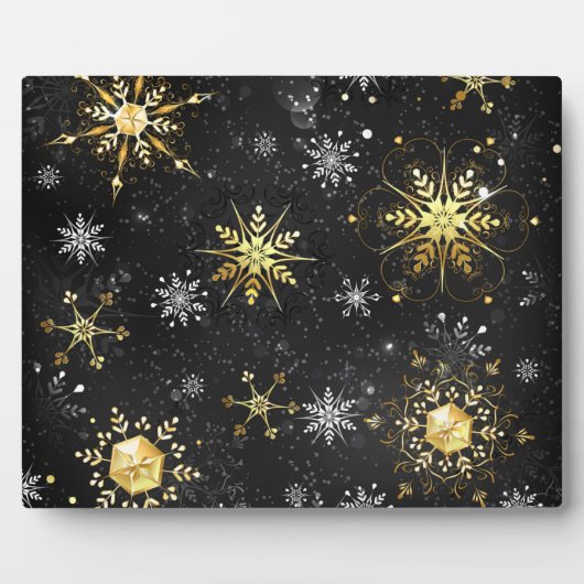 Xmas Golden Snowflakes op zwarte achtergrond Fotoplaat (Voorkant)