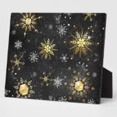 Xmas Golden Snowflakes op zwarte achtergrond Fotoplaat (Zijkant)