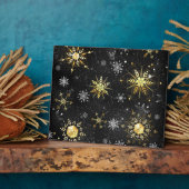 Xmas Golden Snowflakes op zwarte achtergrond Fotoplaat (Zijkant)