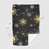 Xmas Golden Snowflakes op zwarte achtergrond Golfhanddoek (Insitu)