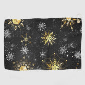 Xmas Golden Snowflakes op zwarte achtergrond Golfhanddoek (Horizontaal)