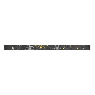 Xmas Golden Snowflakes op zwarte achtergrond Grosgrain Lint