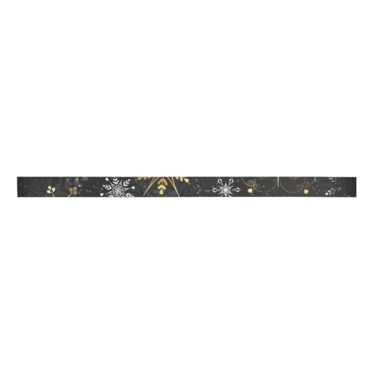 Xmas Golden Snowflakes op zwarte achtergrond Grosgrain Lint (Voorkant)